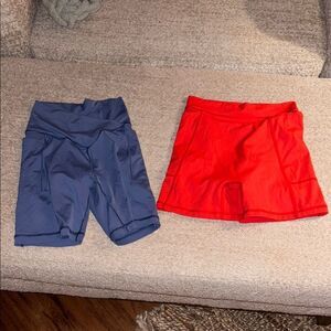 Aerie Blue and Red Athletic Shorts High Waist Performance with cell pocket bundl